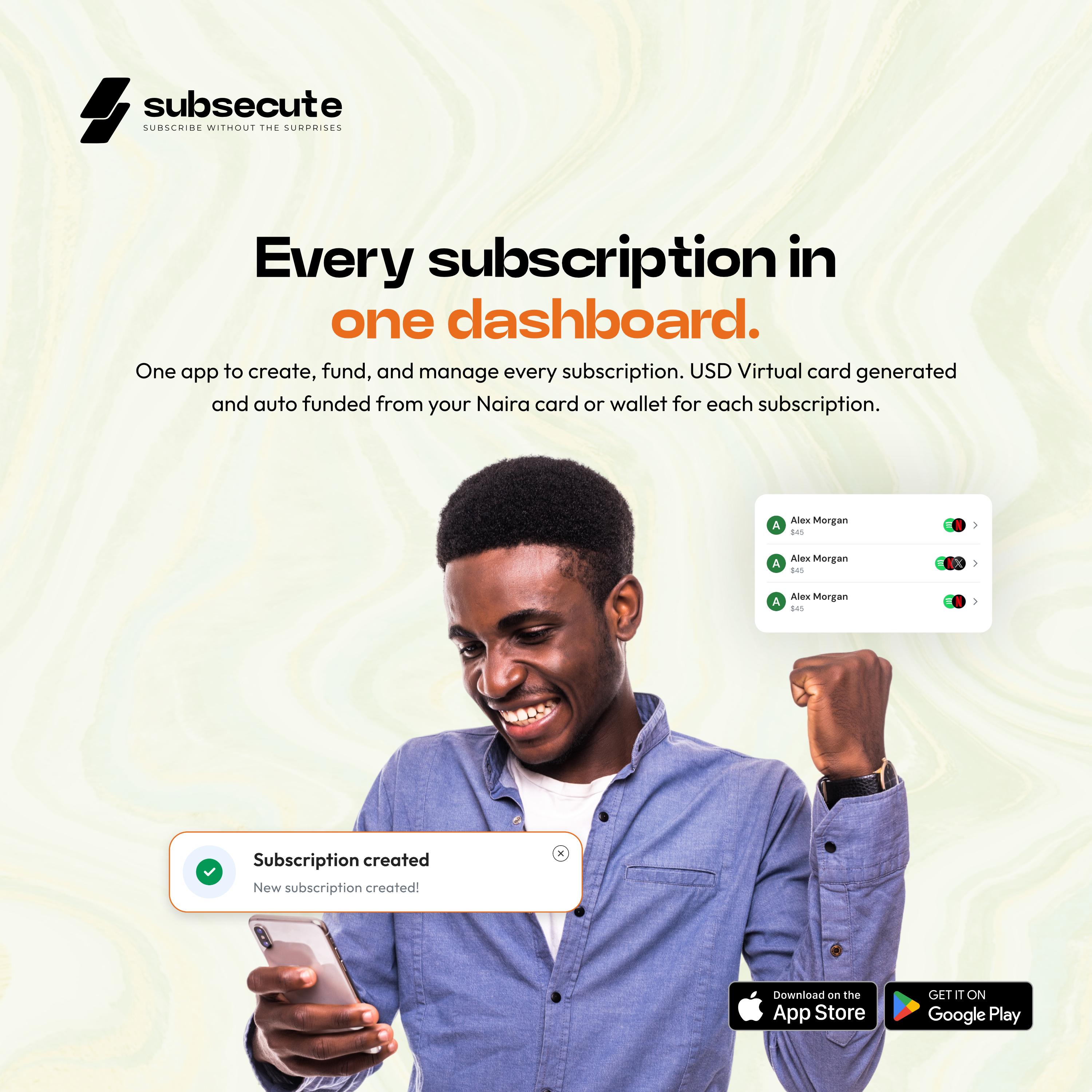 Every subscription in one dashboard, each funded from a naira wallet